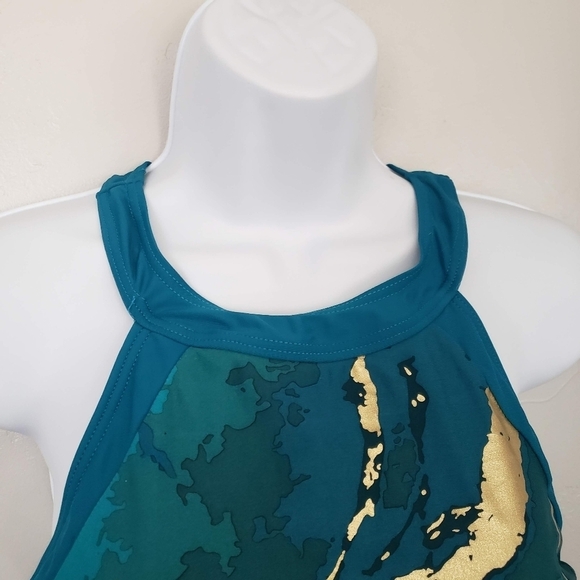 Rad Swim Women's Large T-Back Tankini Swimsuit Top Blue Metallic Gold Marble - Picture 5 of 5